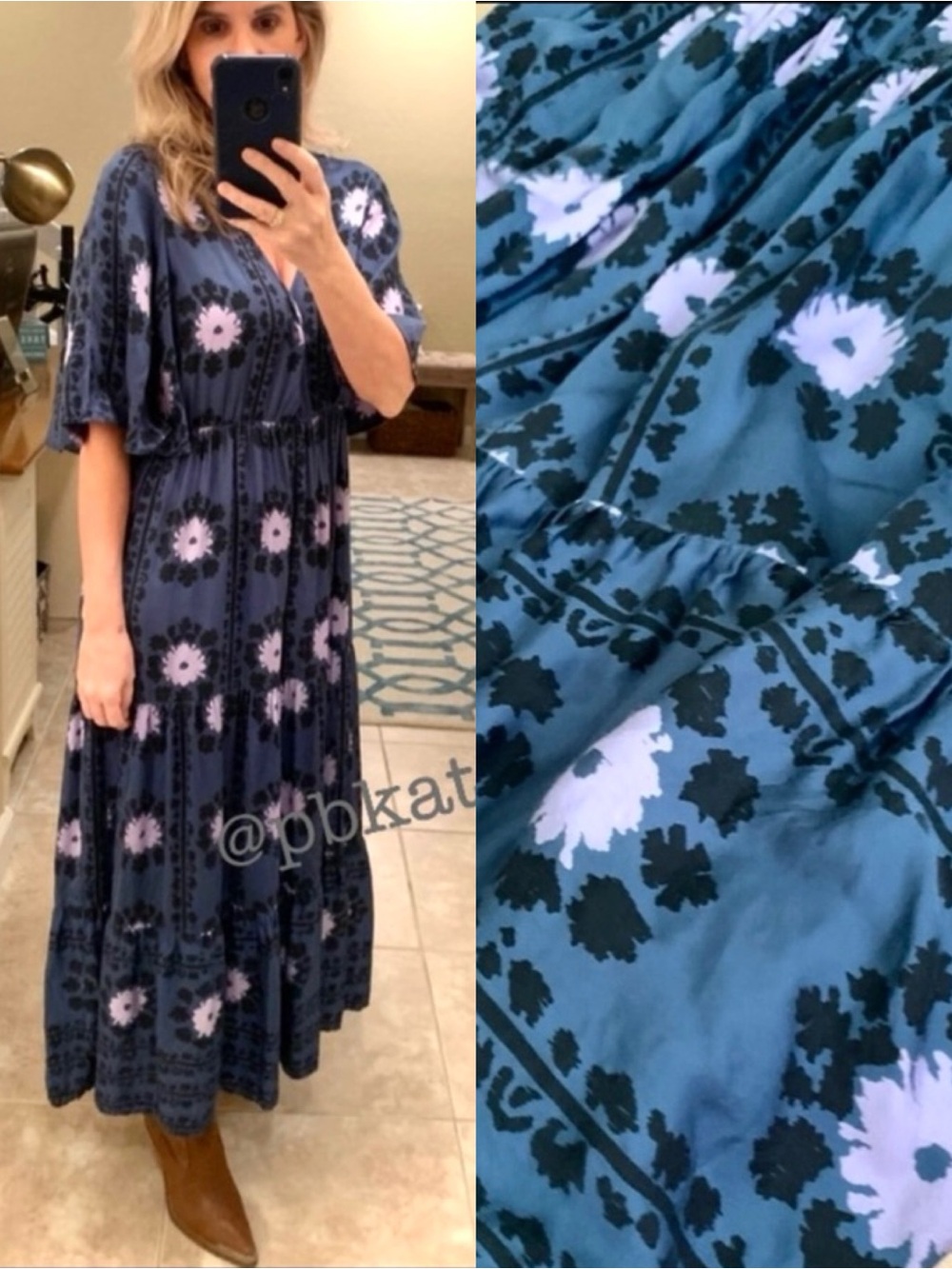 OMIKA Blue Holis Floral Tier Maxi Dress